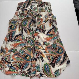 Van Heusen paisley print neck-tie sleeveless blouse sz M